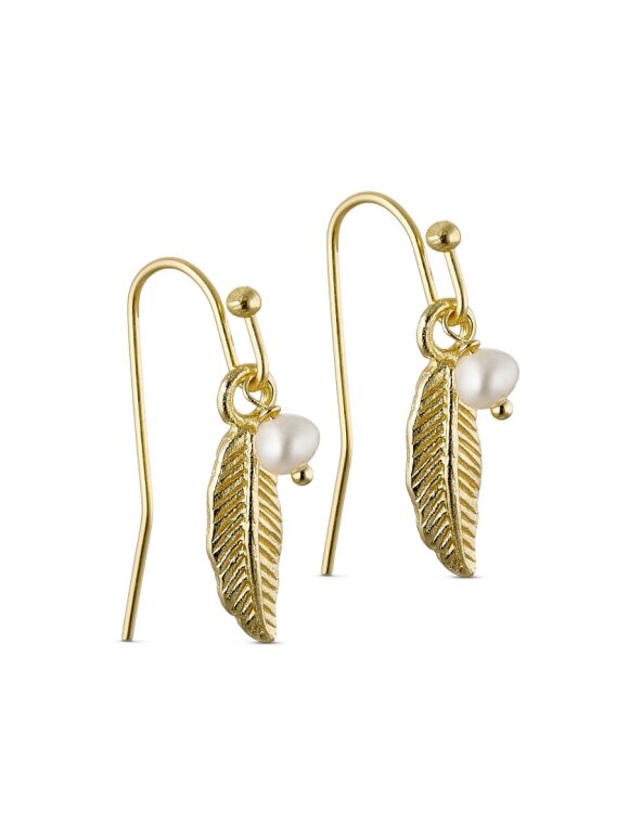 PURE BY NAT - HOOK EARRINGS FEATHER & PEARL
