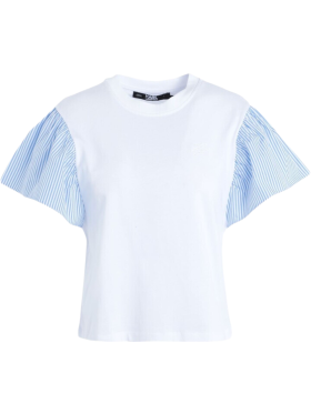 Karl Lagerfeld - RUFFLED SLV FABRIC MIX T-SHIRT