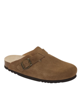 SCHOLL - SL FAE SUEDE DARK BEIGE CLOGS & MULES