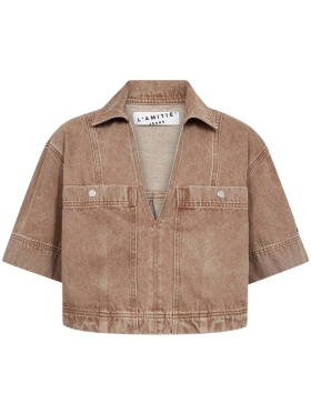 HAUTE L'AMITIÉ - DREW DENIM TOP CAMEL