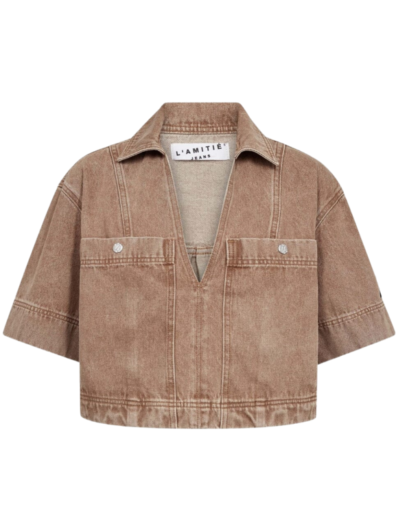HAUTE L'AMITIÉ - DREW DENIM TOP CAMEL